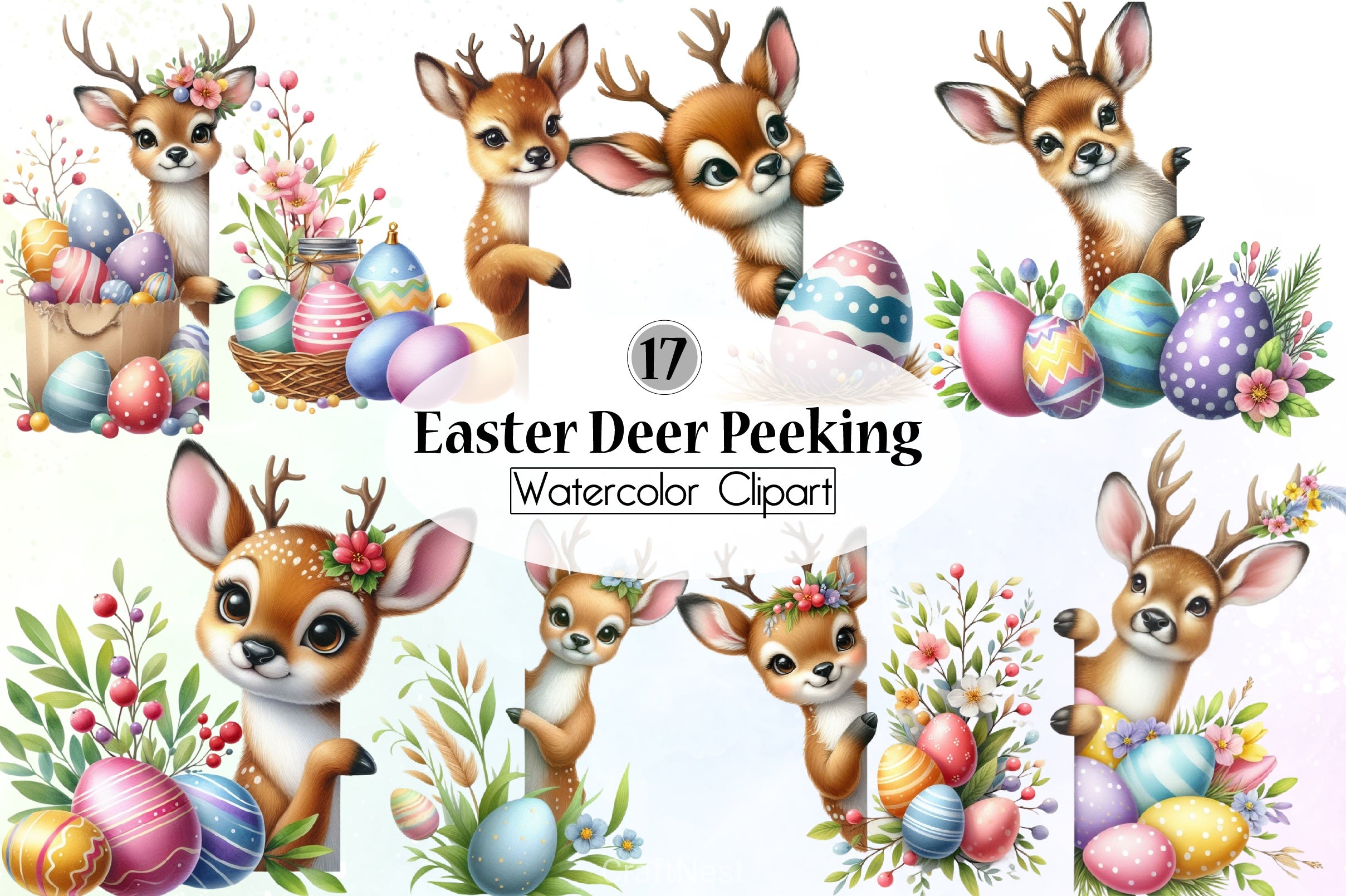Easter Deer Peeking Clipart Bundle - CraftNest - Digital Crafting and Art