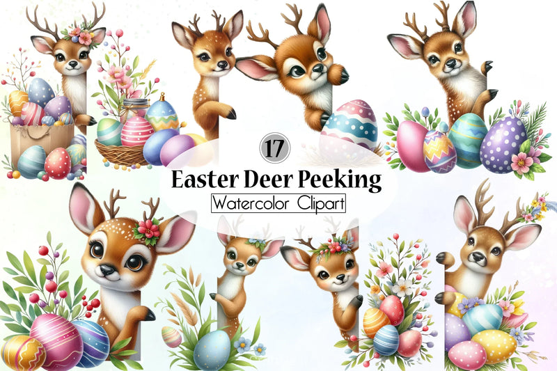 Easter Deer Peeking Clipart Bundle - CraftNest - Digital Crafting and Art