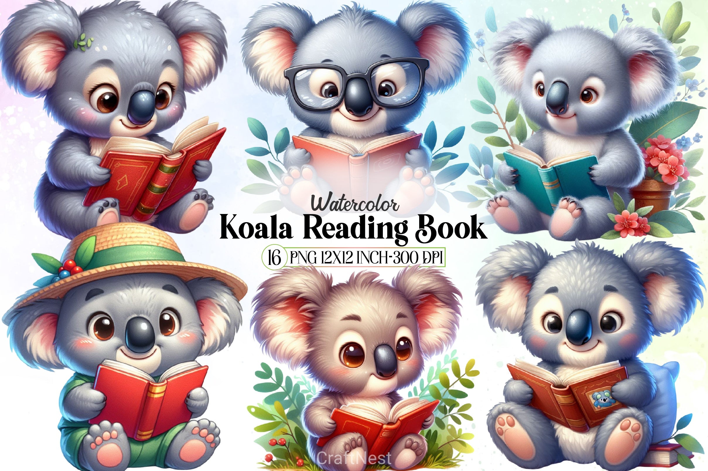 Cute Koala Reading Clipart Bundle - CraftNest - Digital Crafting and Art