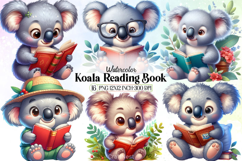 Cute Koala Reading Clipart Bundle - CraftNest - Digital Crafting and Art