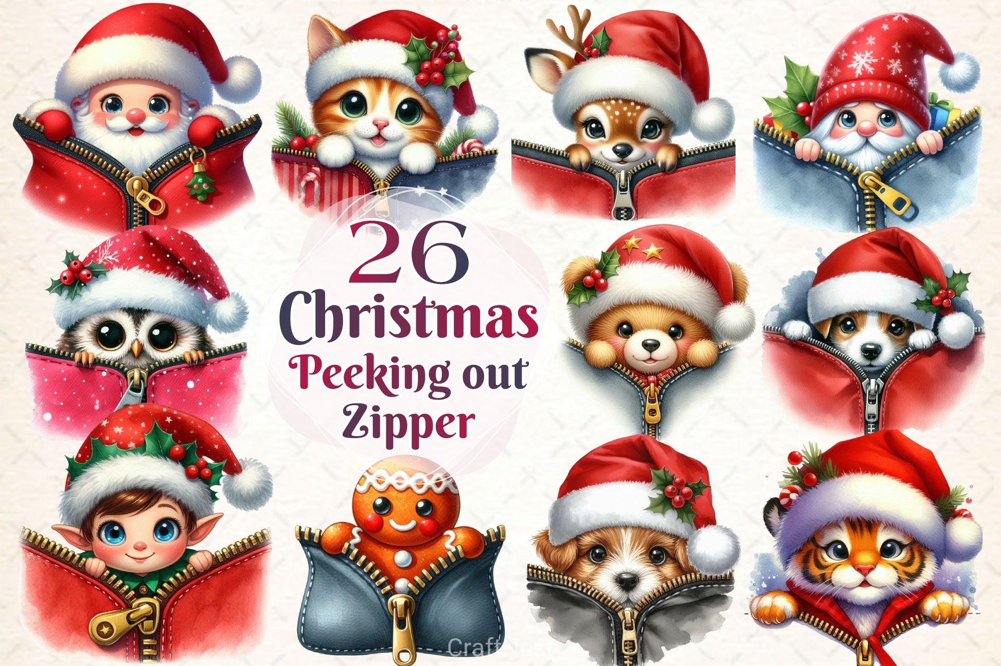 Christmas Peeking Out Zipper Clipart Bundle 4 - CraftNest - Digital Crafting and Art