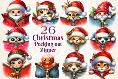 Christmas Peeking Out Zipper Clipart Bundle 4 - CraftNest - Digital Crafting and Art