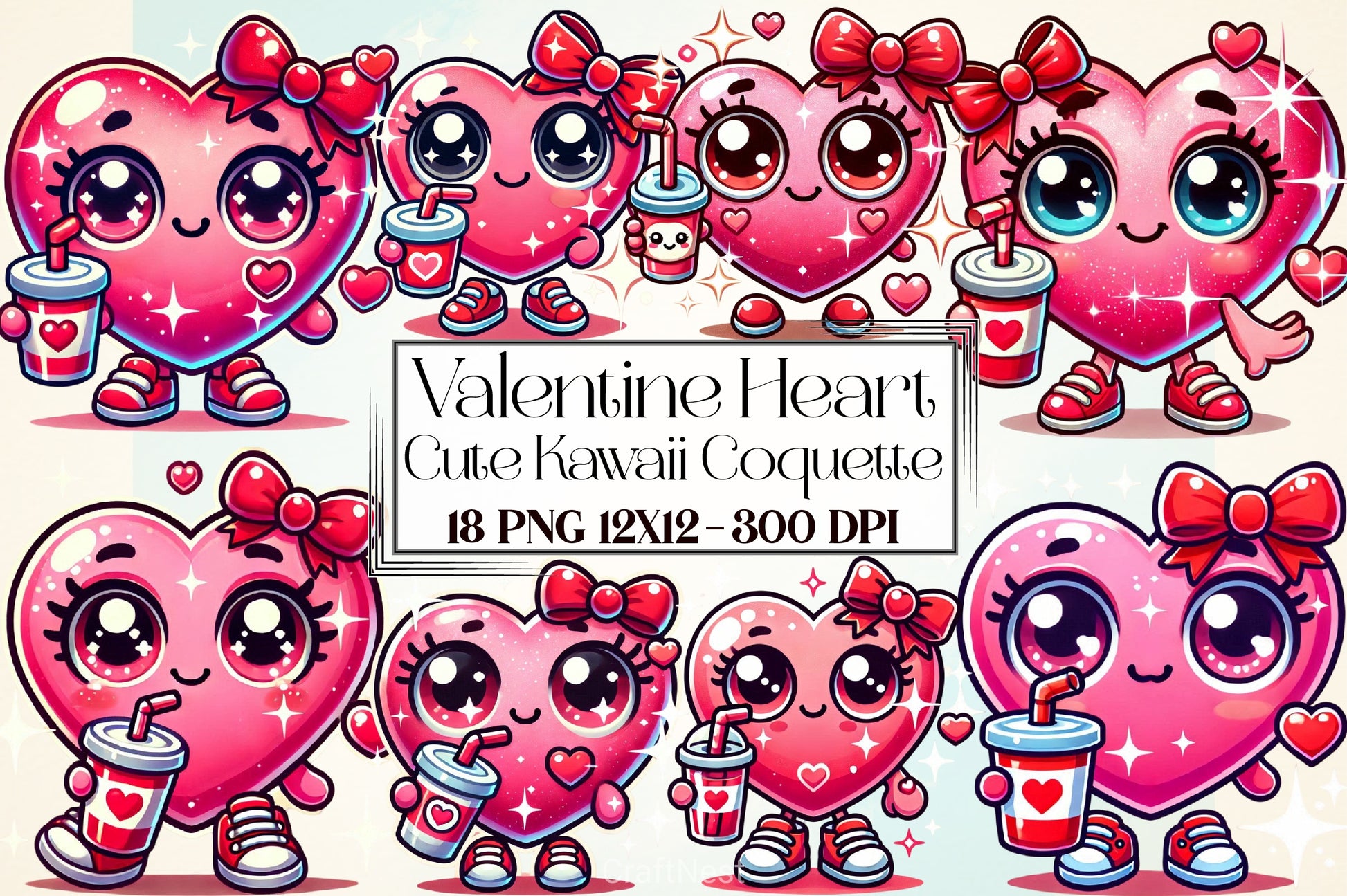 Kawaii Valentine Heart Clipart Bundle - CraftNest - Digital Crafting and Art