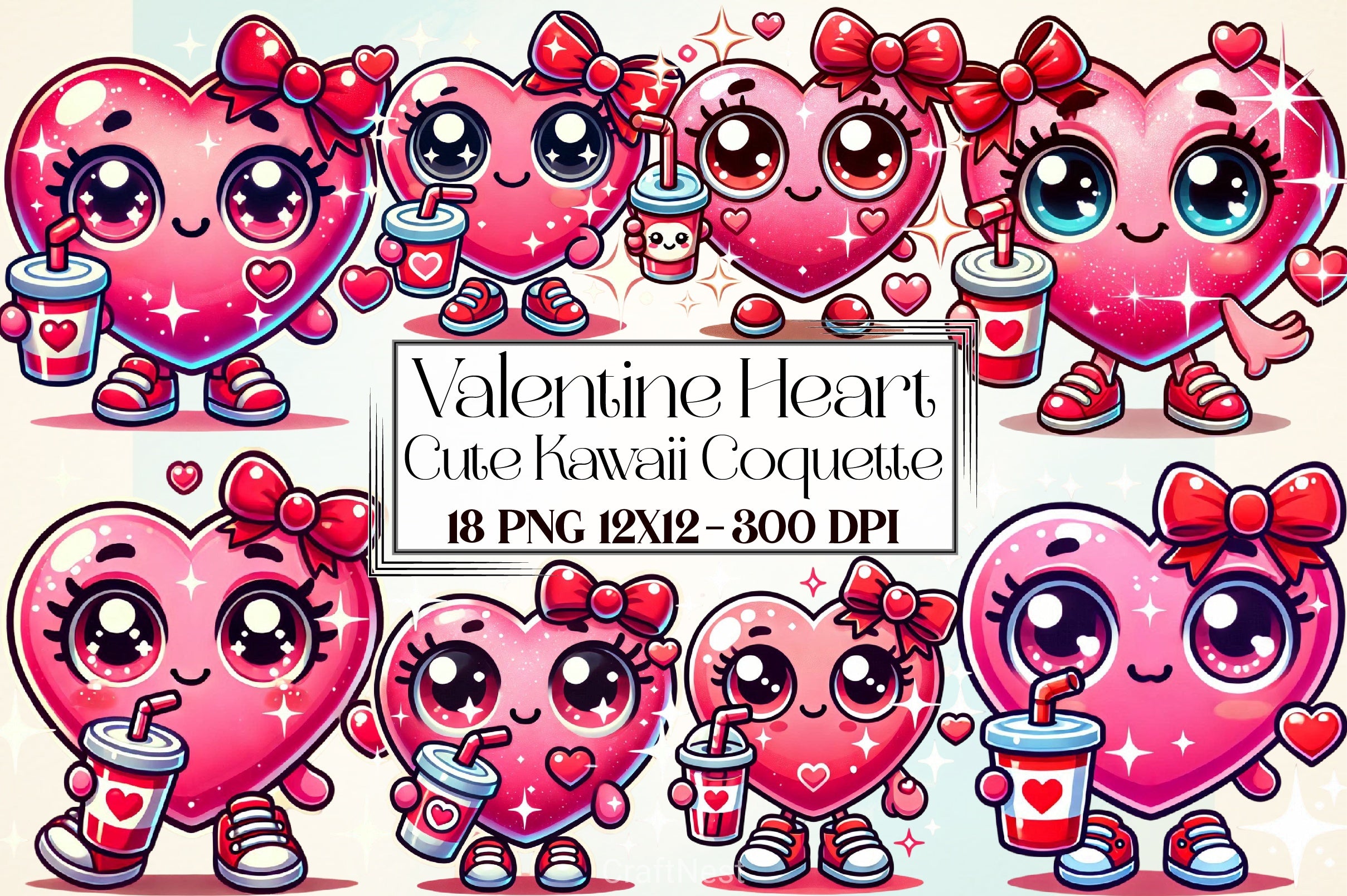 Kawaii Valentine Heart Clipart Bundle - CraftNest - Digital Crafting and Art