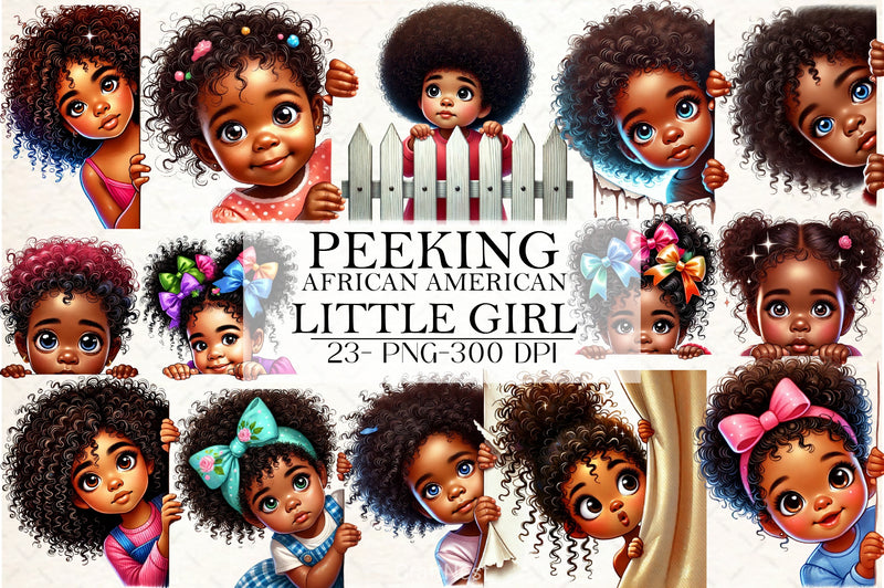 Peeking African American Girl Clipart Bundle - CraftNest - Digital Crafting and Art