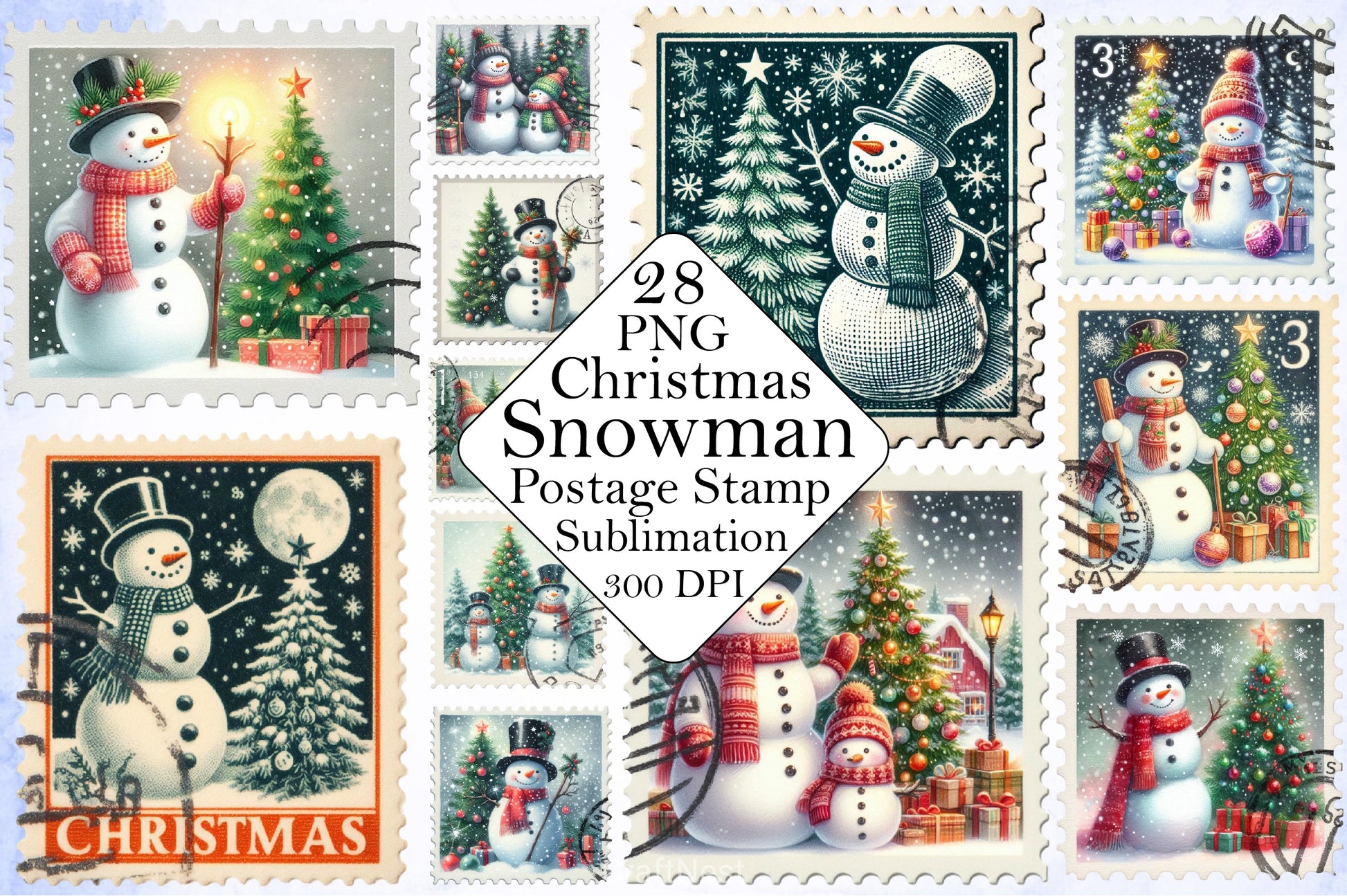 Christmas Snowman Stamp Clipart Bundle - CraftNest - Digital Crafting and Art