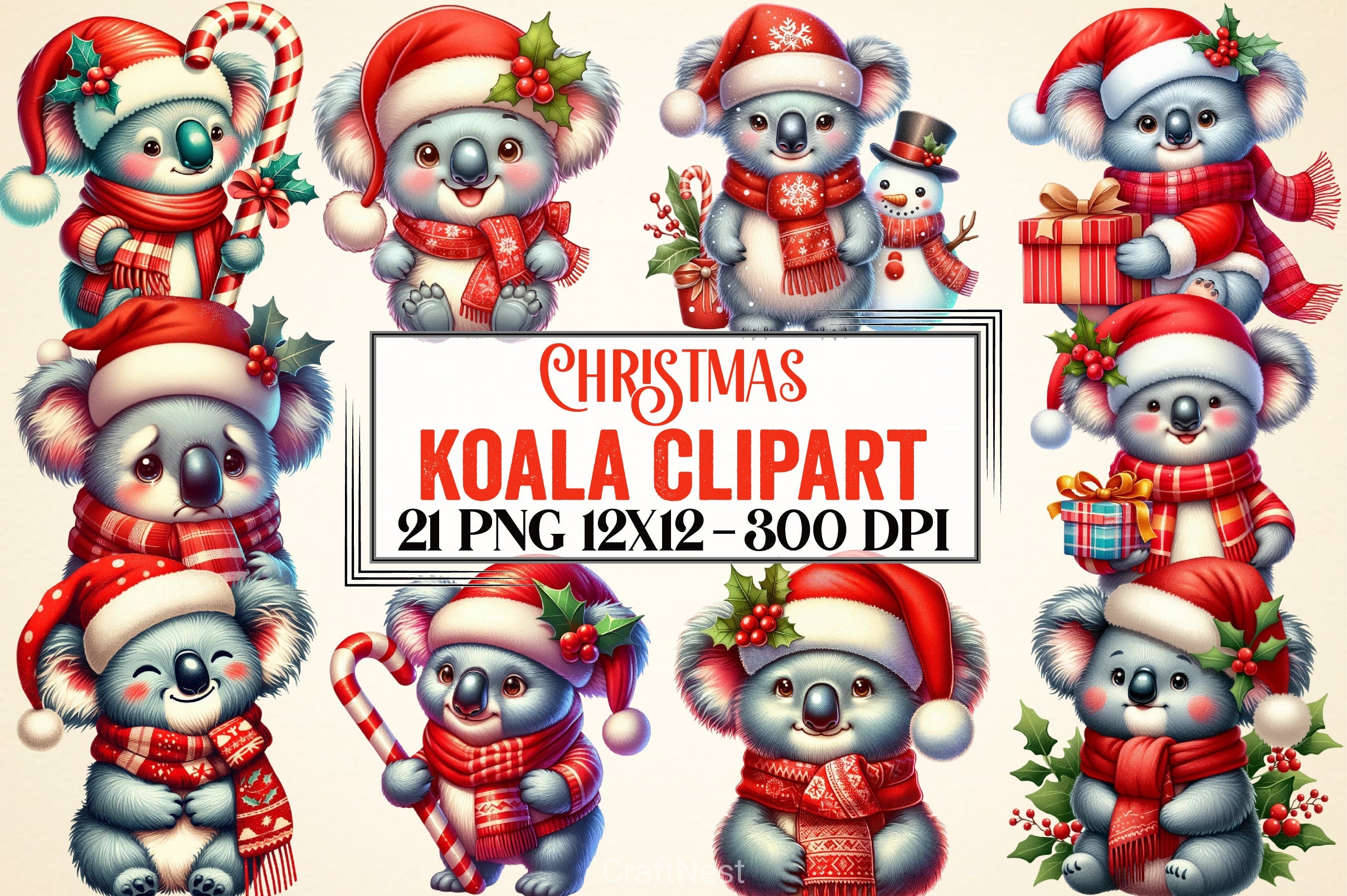 Christmas Koala Clipart Bundle 2 - CraftNest - Digital Crafting and Art