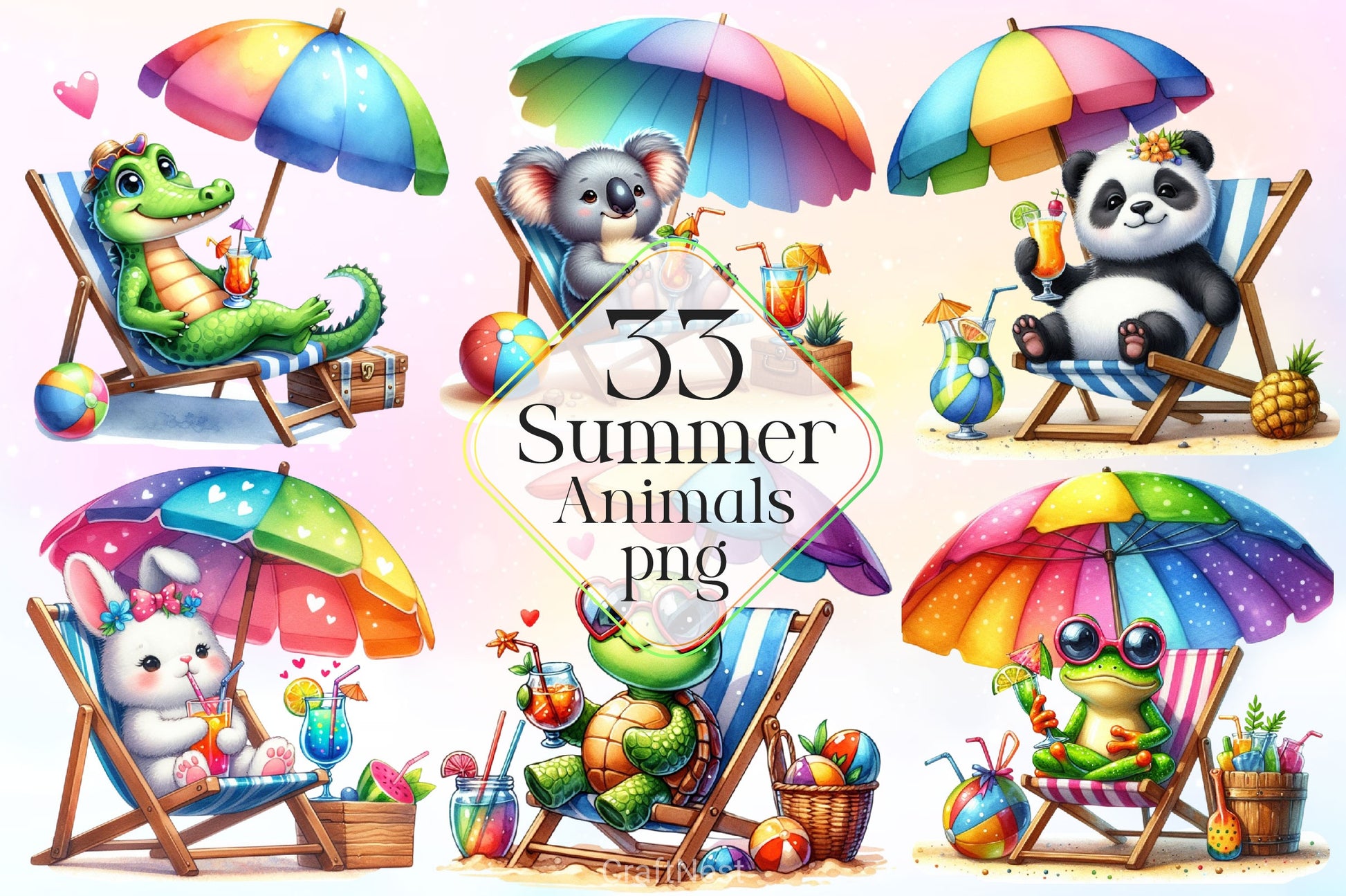 Summer Animals Relaxing On Beach Clipart Bundle 3 - CraftNest - Digital Crafting and Art
