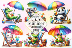 Summer Animals Relaxing On Beach Clipart Bundle 3 - CraftNest - Digital Crafting and Art