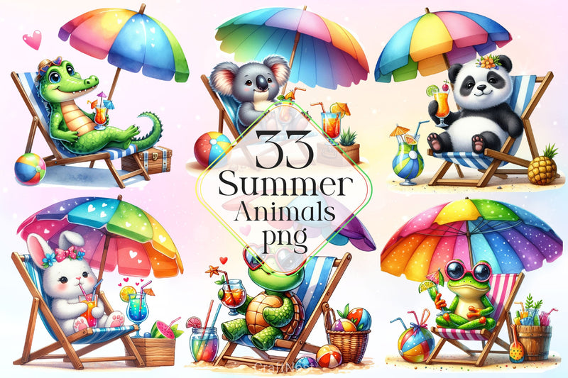 Summer Animals Relaxing On Beach Clipart Bundle 3 - CraftNest - Digital Crafting and Art