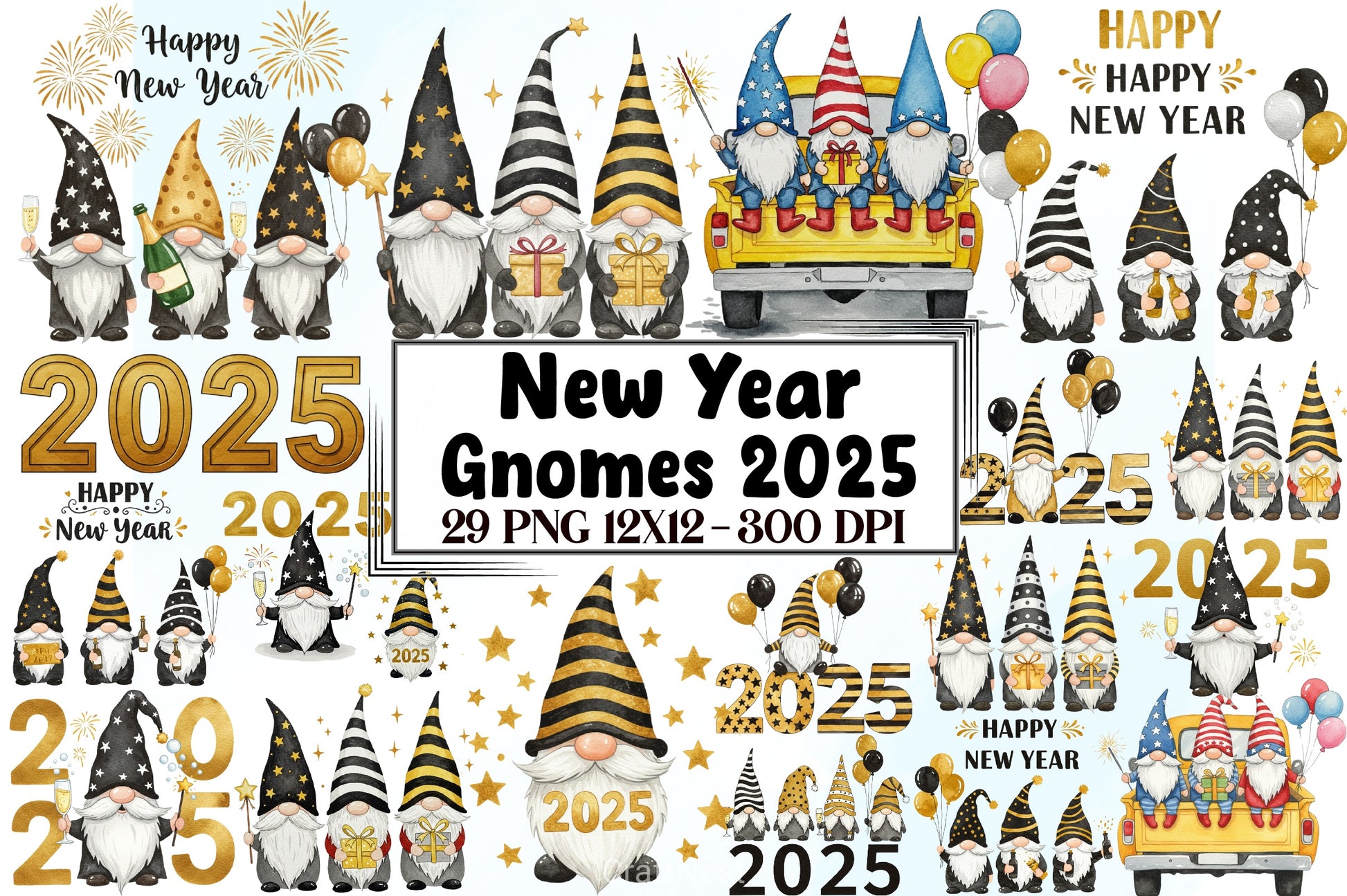 New Year Gnomes 2025 Clipart Bundle 4 - CraftNest - Digital Crafting and Art