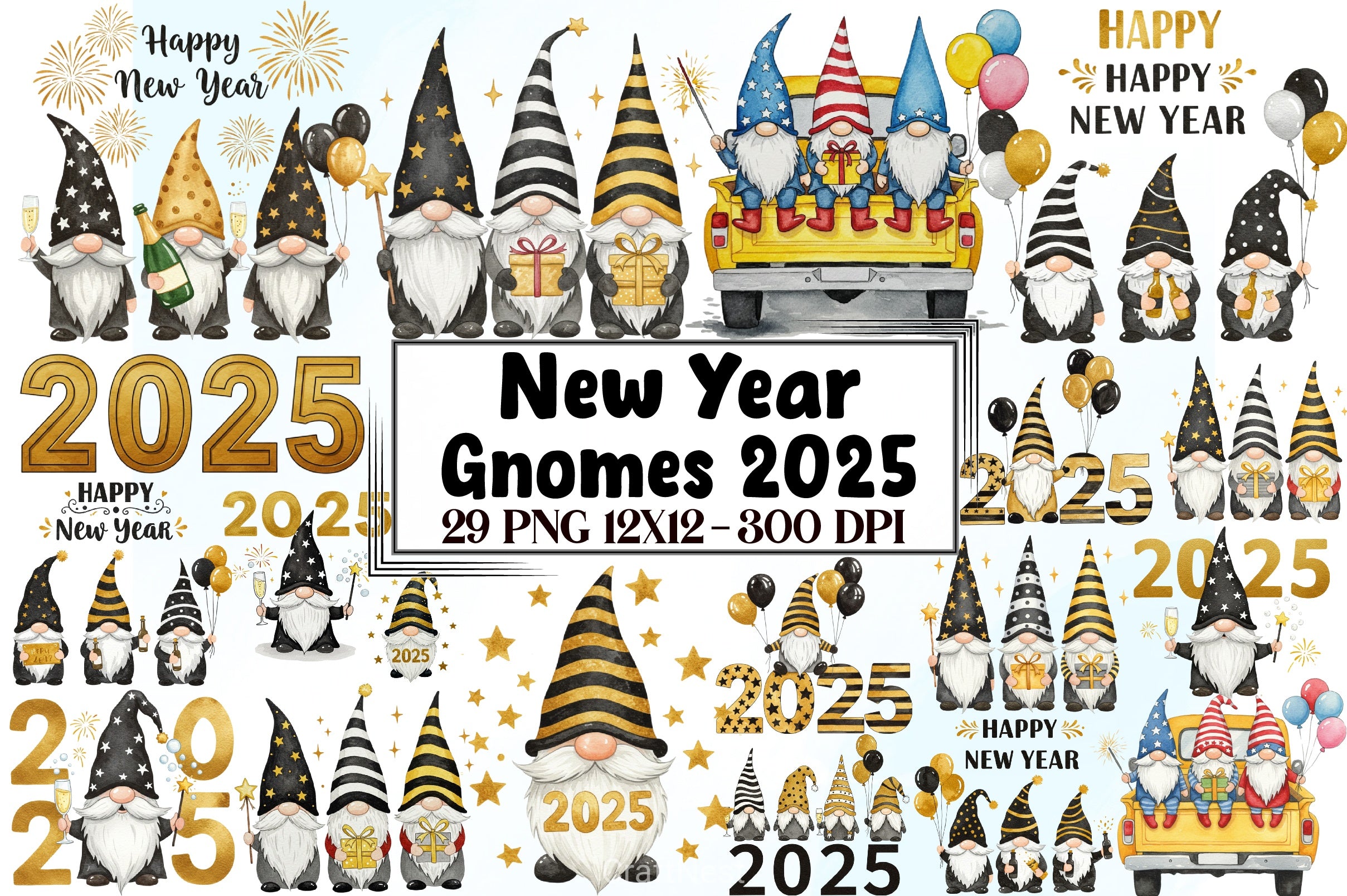 New Year Gnomes 2025 Clipart Bundle 4 - CraftNest - Digital Crafting and Art