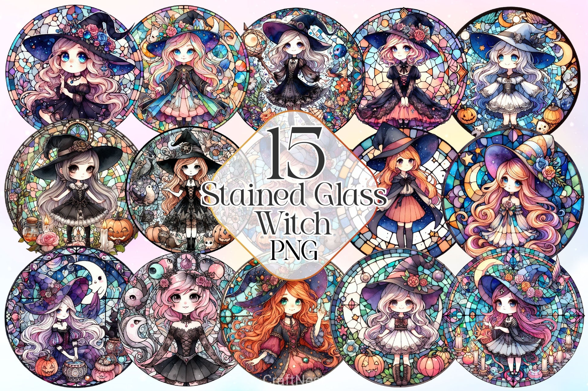 Stained Glass Witch Clipart Bundle - CraftNest - Digital Crafting and Art