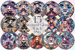 Stained Glass Witch Clipart Bundle - CraftNest - Digital Crafting and Art