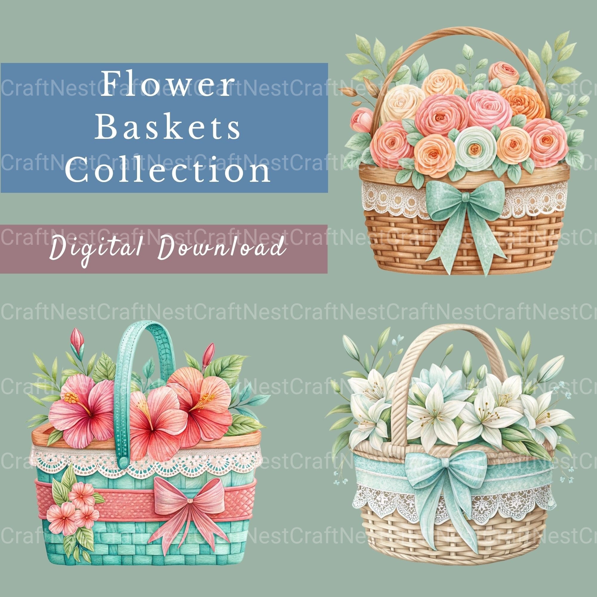 Flower Baskets Clipart Bundle - CraftNest - Digital Crafting and Art