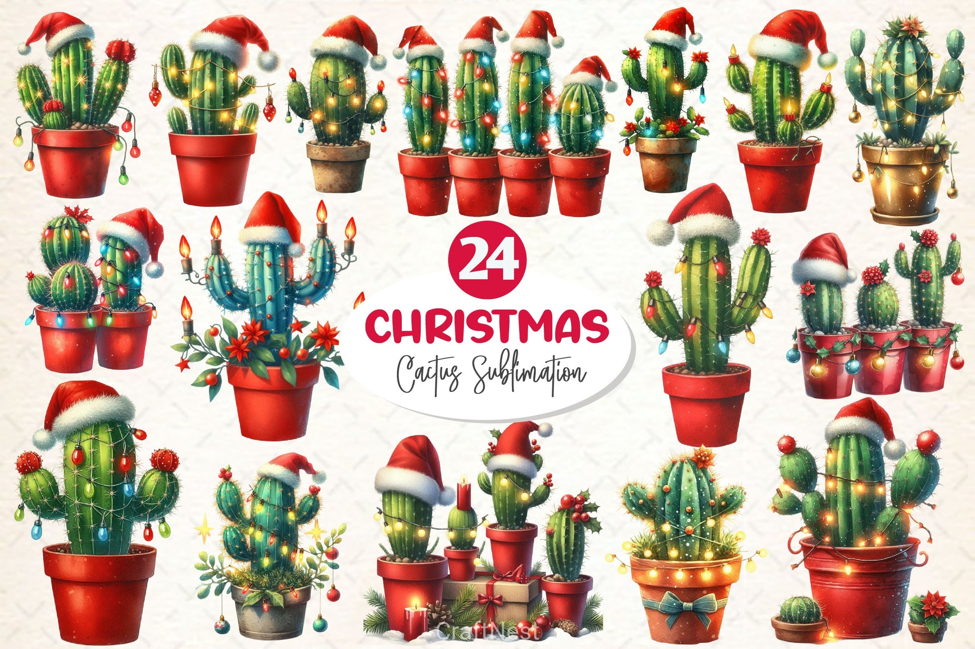 Christmas Cactus Clipart Bundle - CraftNest - Digital Crafting and Art
