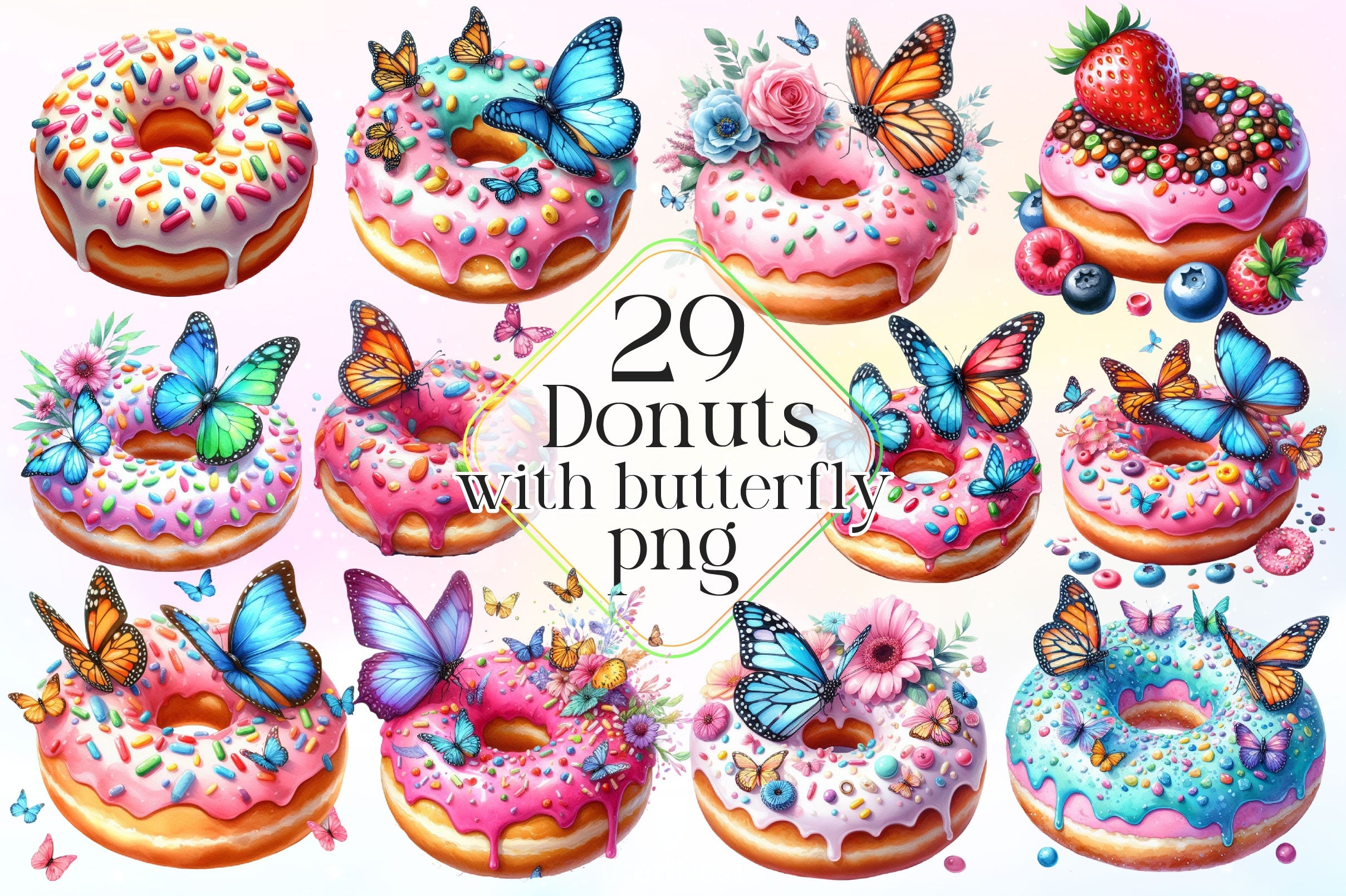 Butterfly Donuts Clipart Bundle - CraftNest - Digital Crafting and Art
