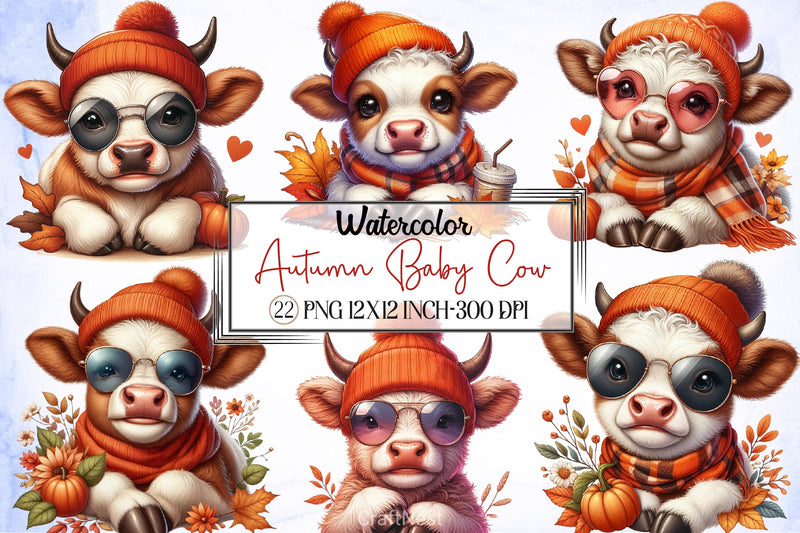 Autumn Baby Cow Clipart Bundle - CraftNest - Digital Crafting and Art