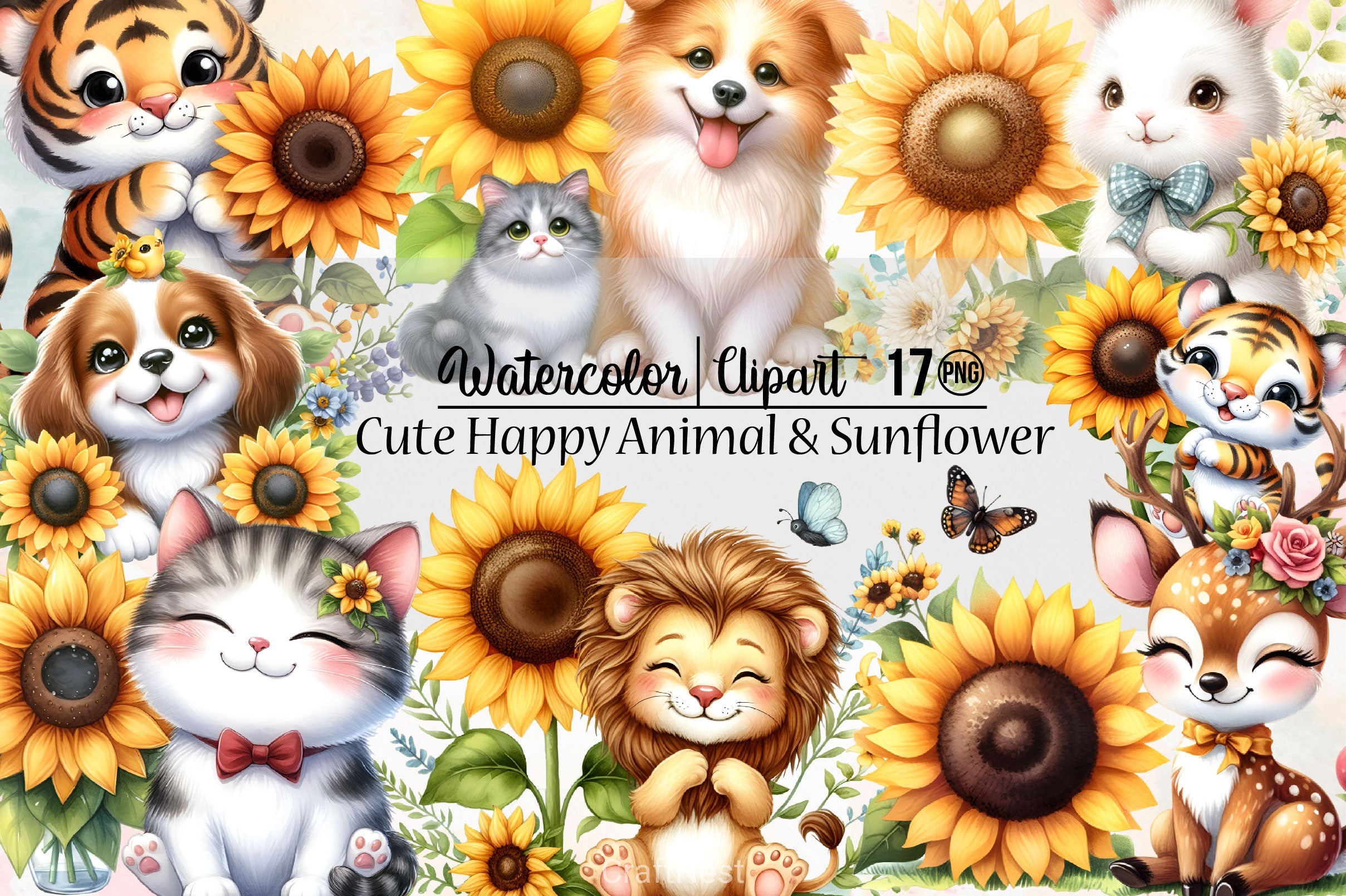 Sunflower Animals Clipart Bundle 22 - CraftNest - Digital Crafting and Art