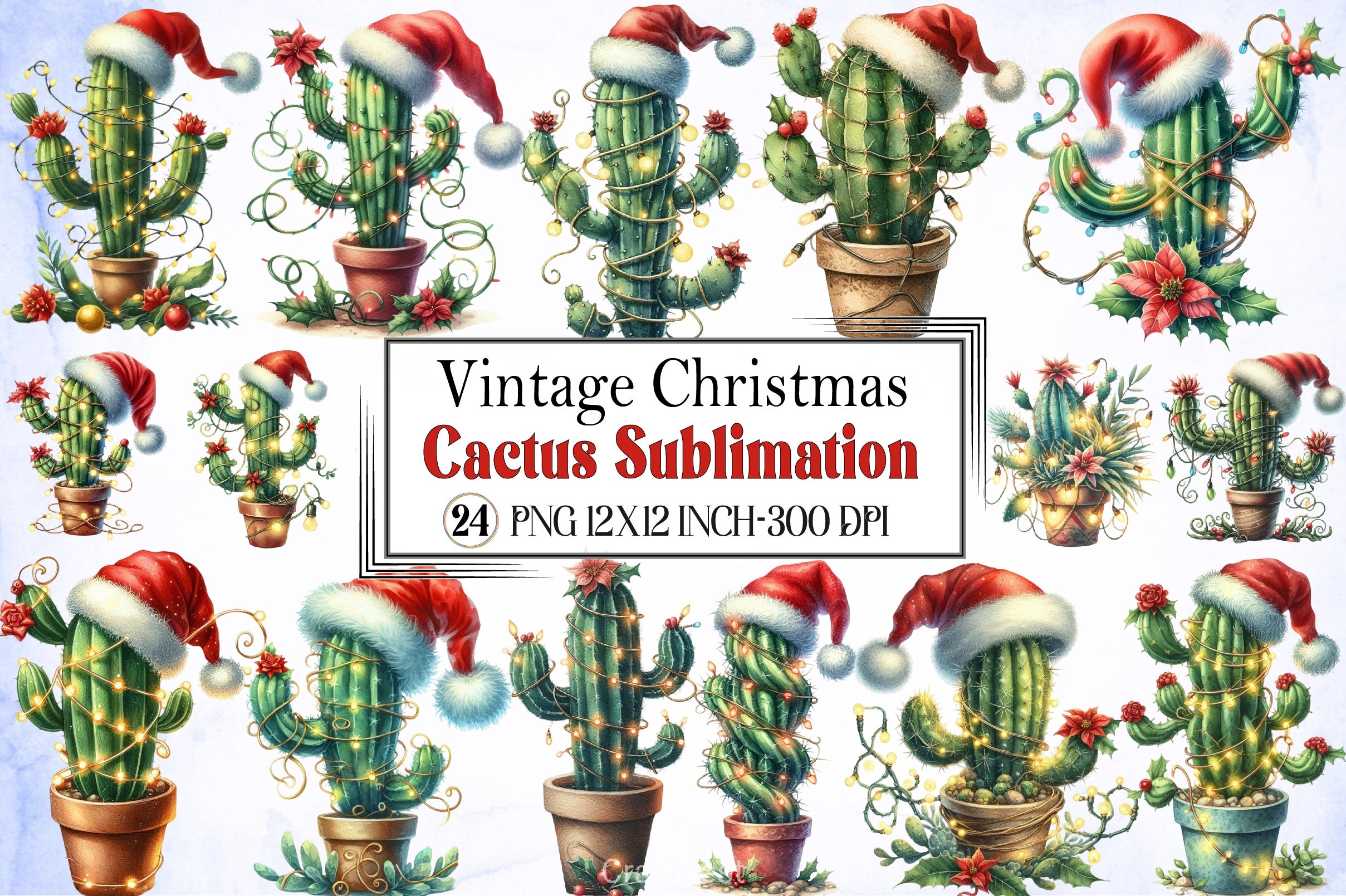Vintage Christmas Cactus Clipart Bundle - CraftNest - Digital Crafting and Art