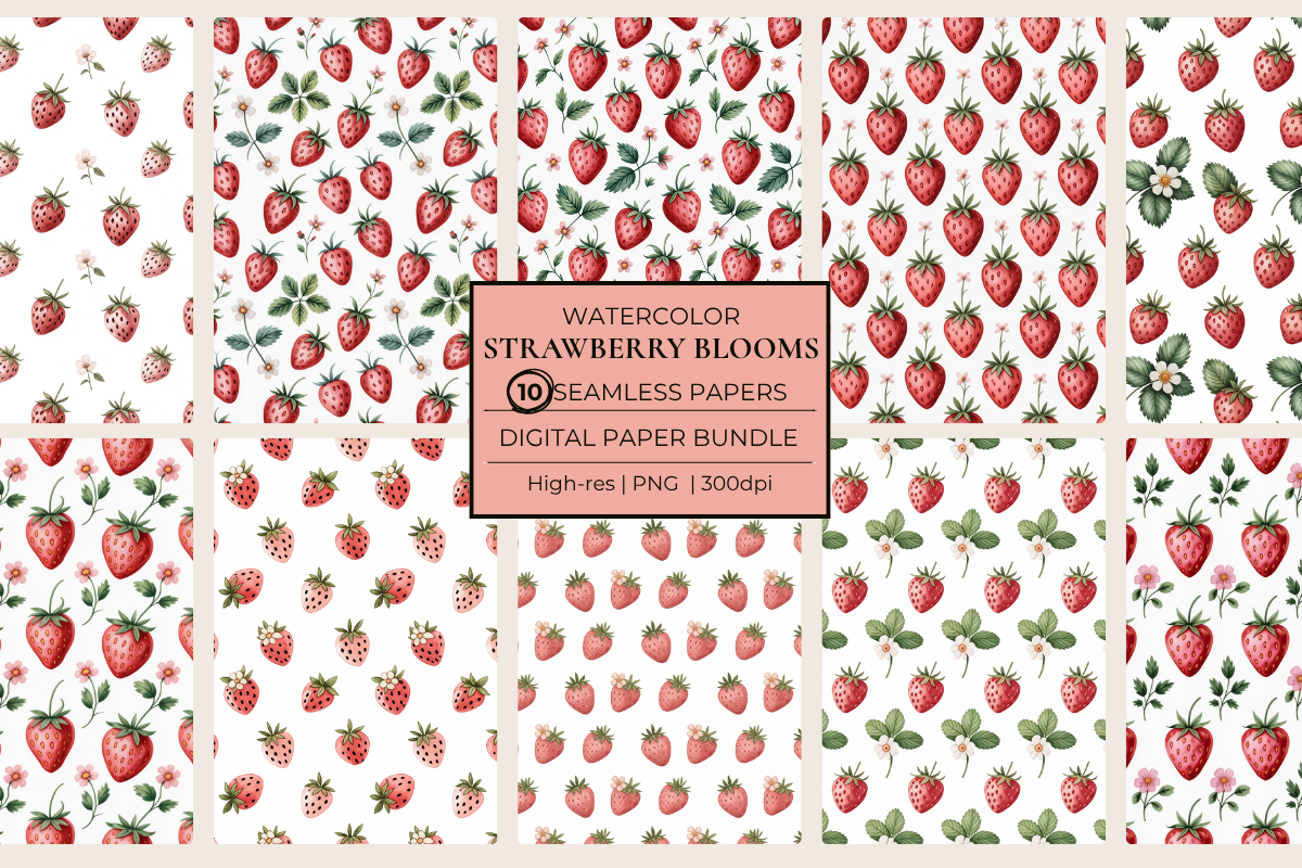 Strawberry Blooms Seamless Papers