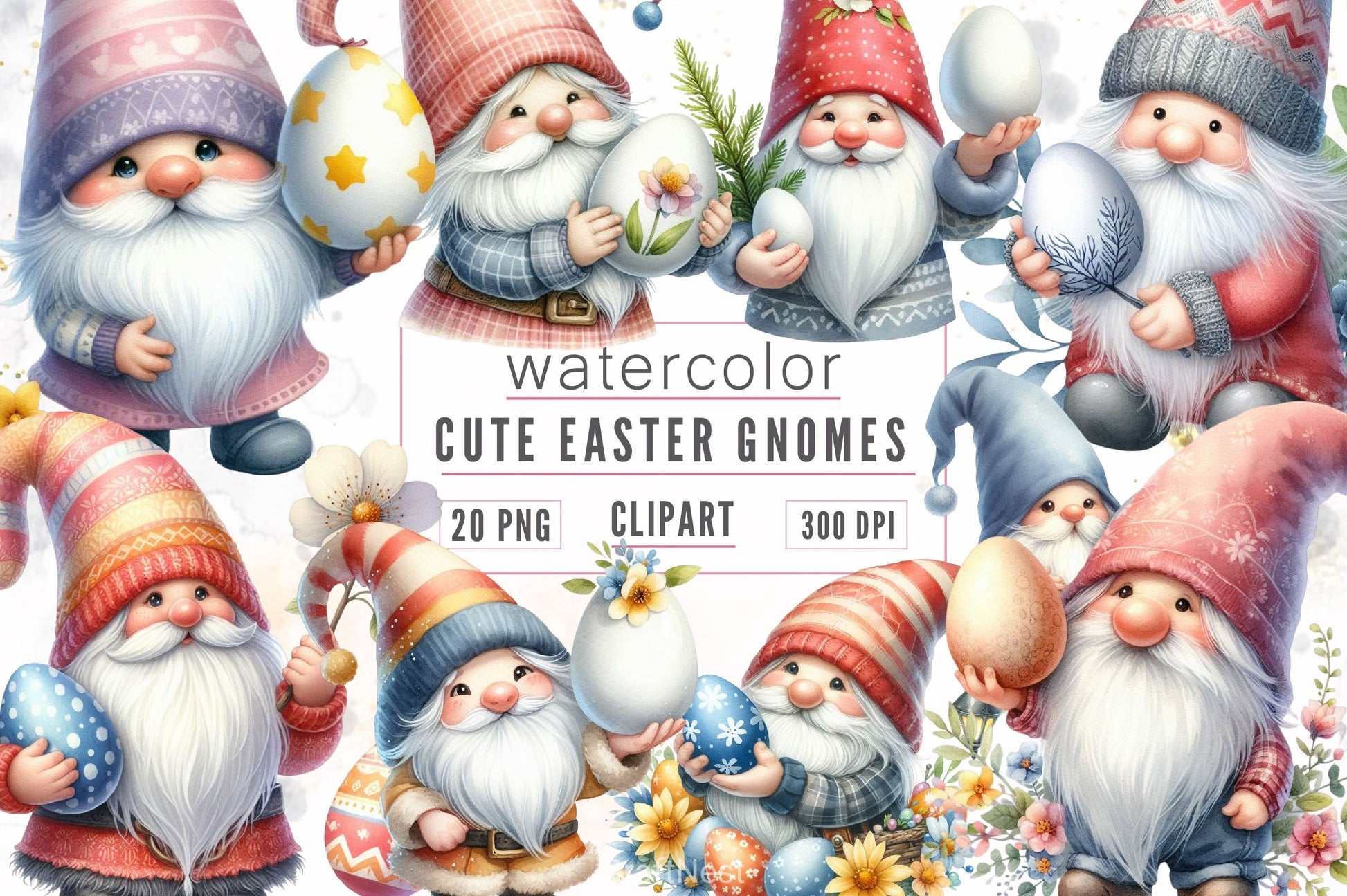 Watercolour Easter Gnomes Clipart Bundle - CraftNest - Digital Crafting and Art