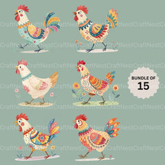 Boho Chickens Clipart Bundle - CraftNest - Digital Crafting and Art