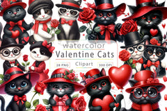 Valentines Black Cat Clipart Bundle 2 - CraftNest - Digital Crafting and Art