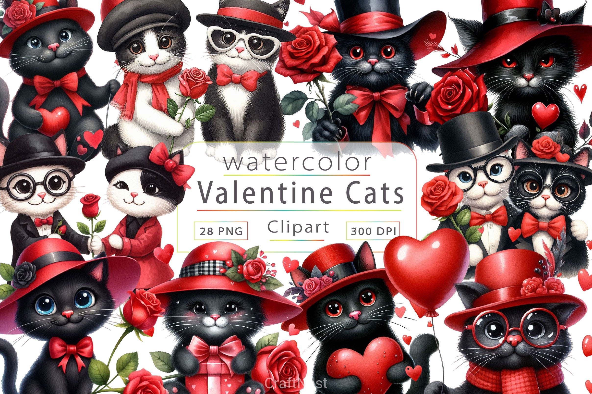 Valentines Black Cat Clipart Bundle 2 - CraftNest - Digital Crafting and Art