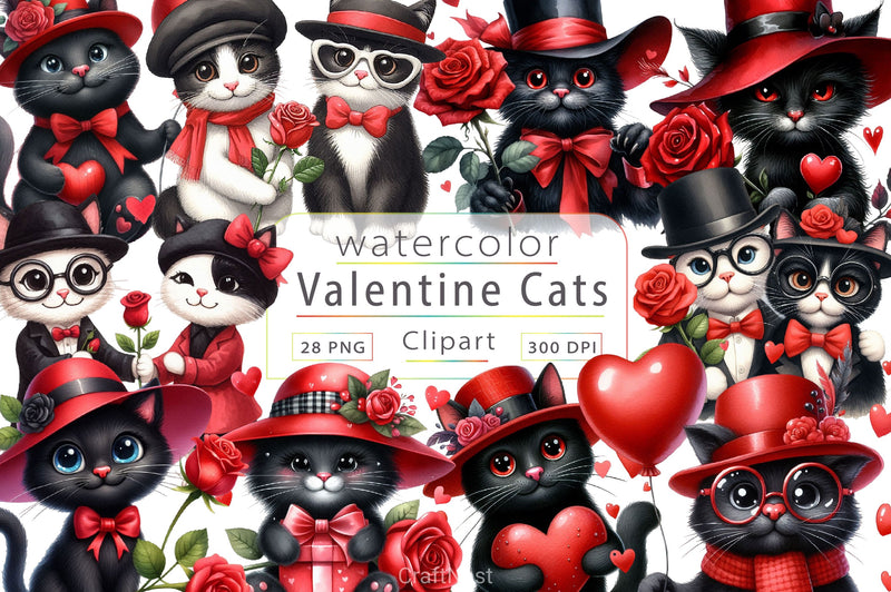 Valentines Black Cat Clipart Bundle 2 - CraftNest - Digital Crafting and Art