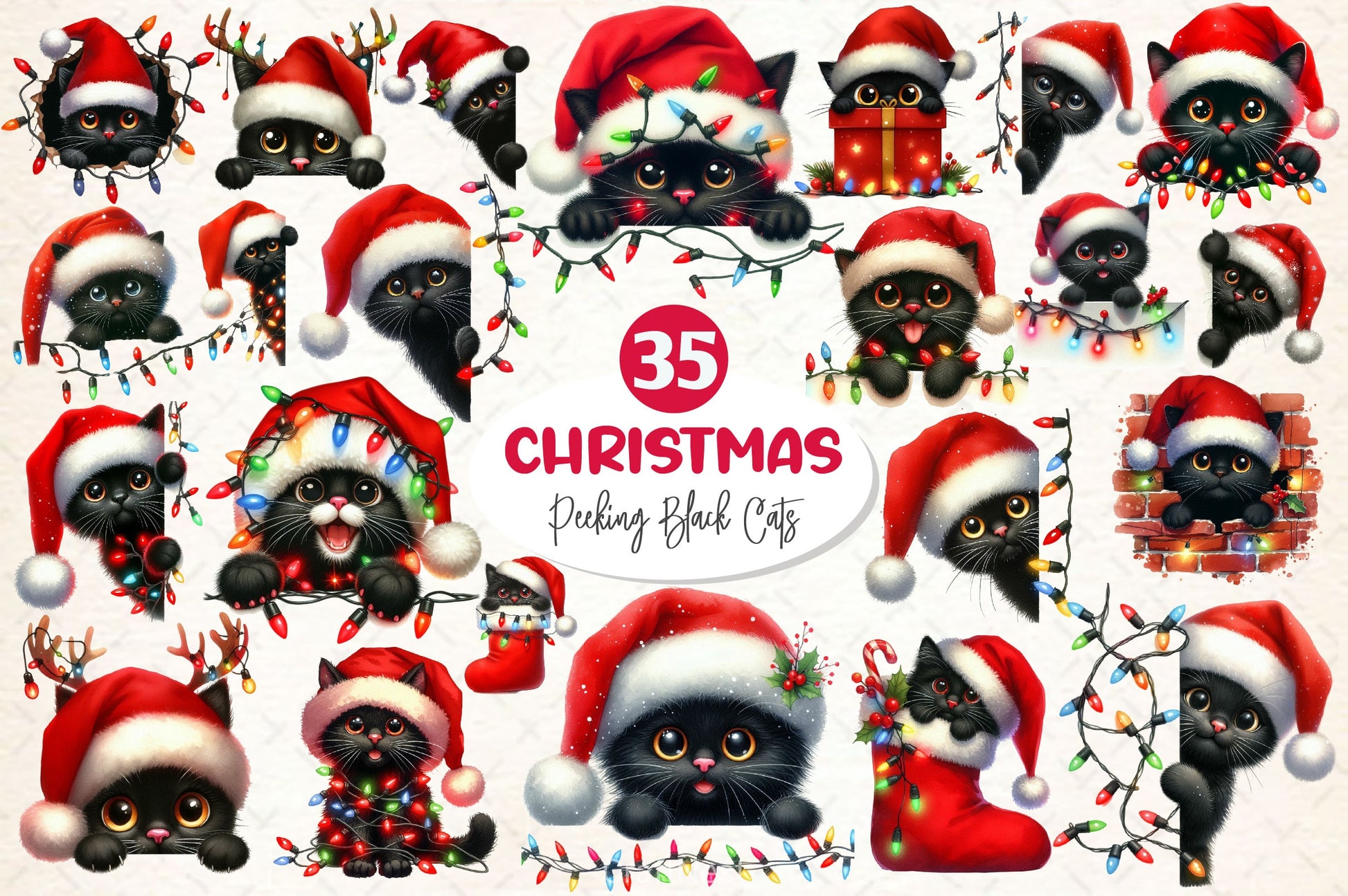 Peeking Christmas Black Cat Clipart Bundle 2 - CraftNest - Digital Crafting and Art