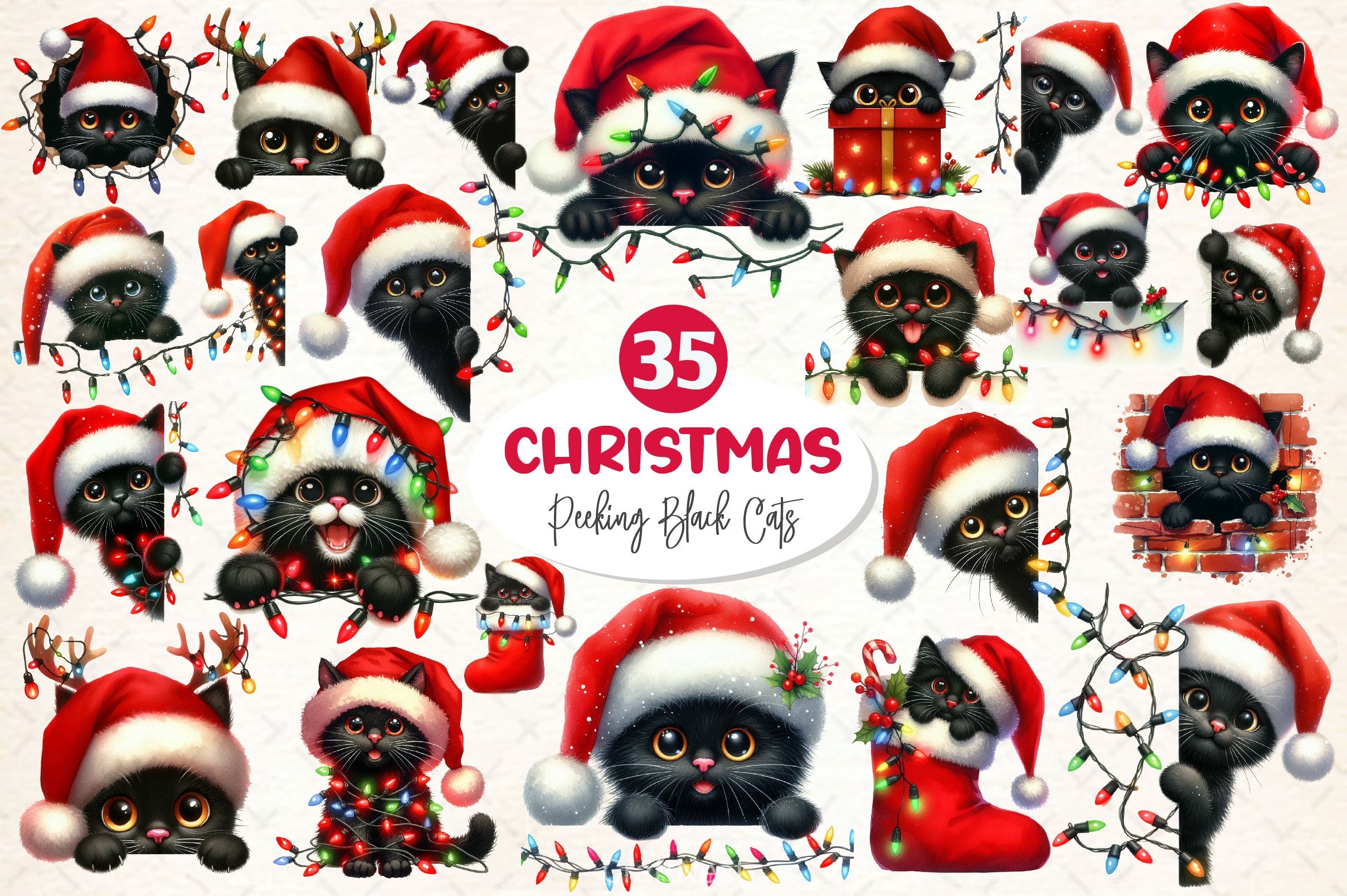 Peeking Christmas Black Cat Clipart Bundle 2 - CraftNest - Digital Crafting and Art