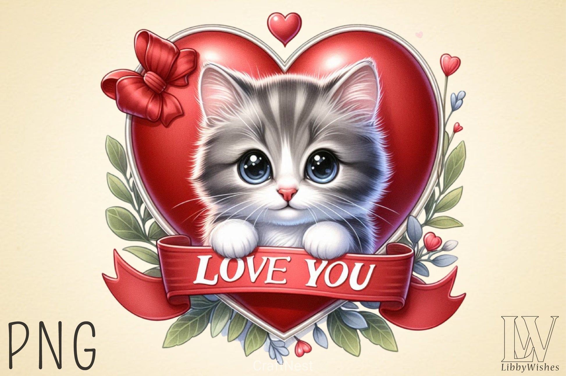 Love You Cat Valentine's Day Clipart Bundle 5 - CraftNest - Digital Crafting and Art