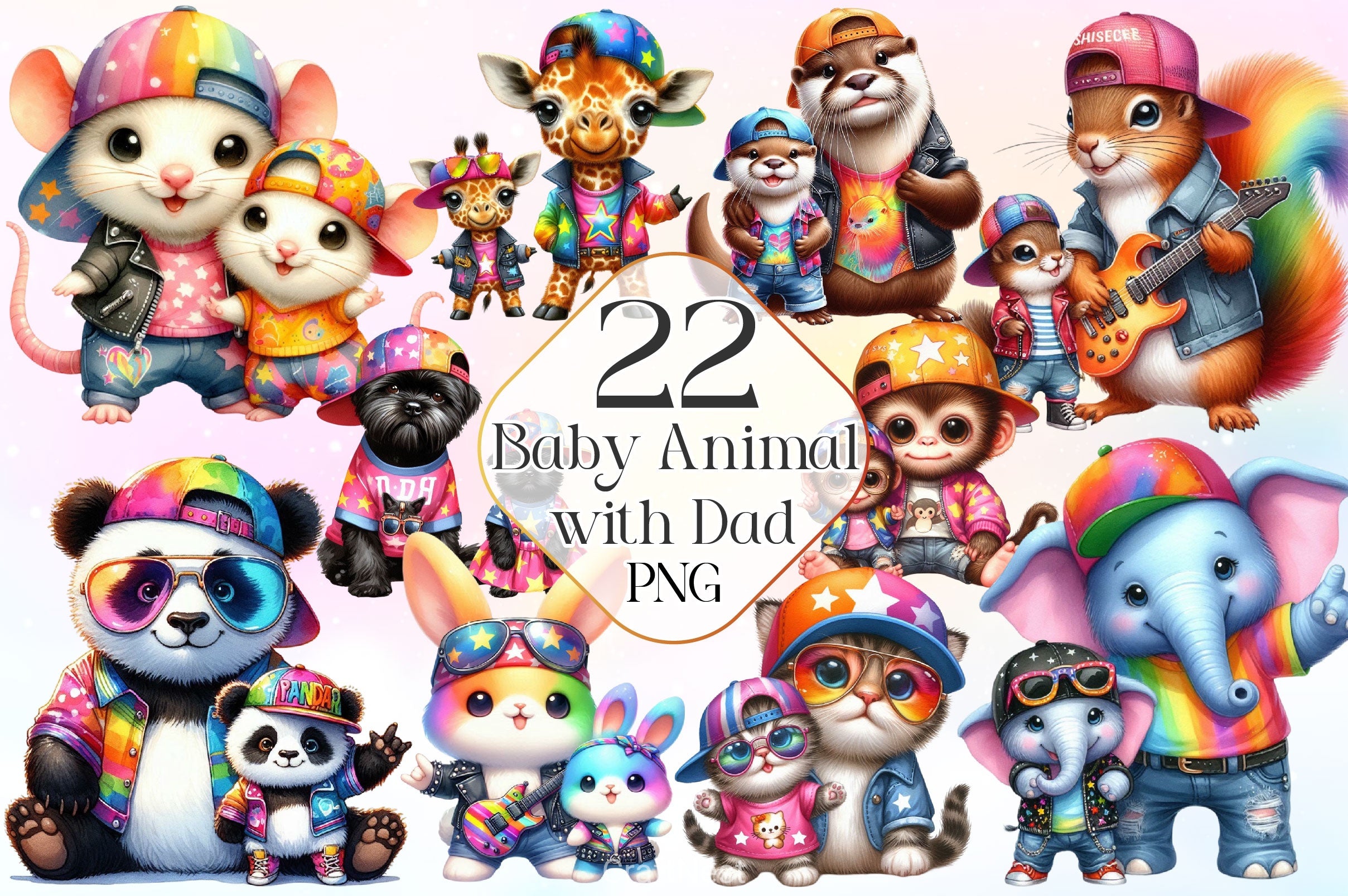 Baby Animal With Dad Clipart Bundle - CraftNest - Digital Crafting and Art
