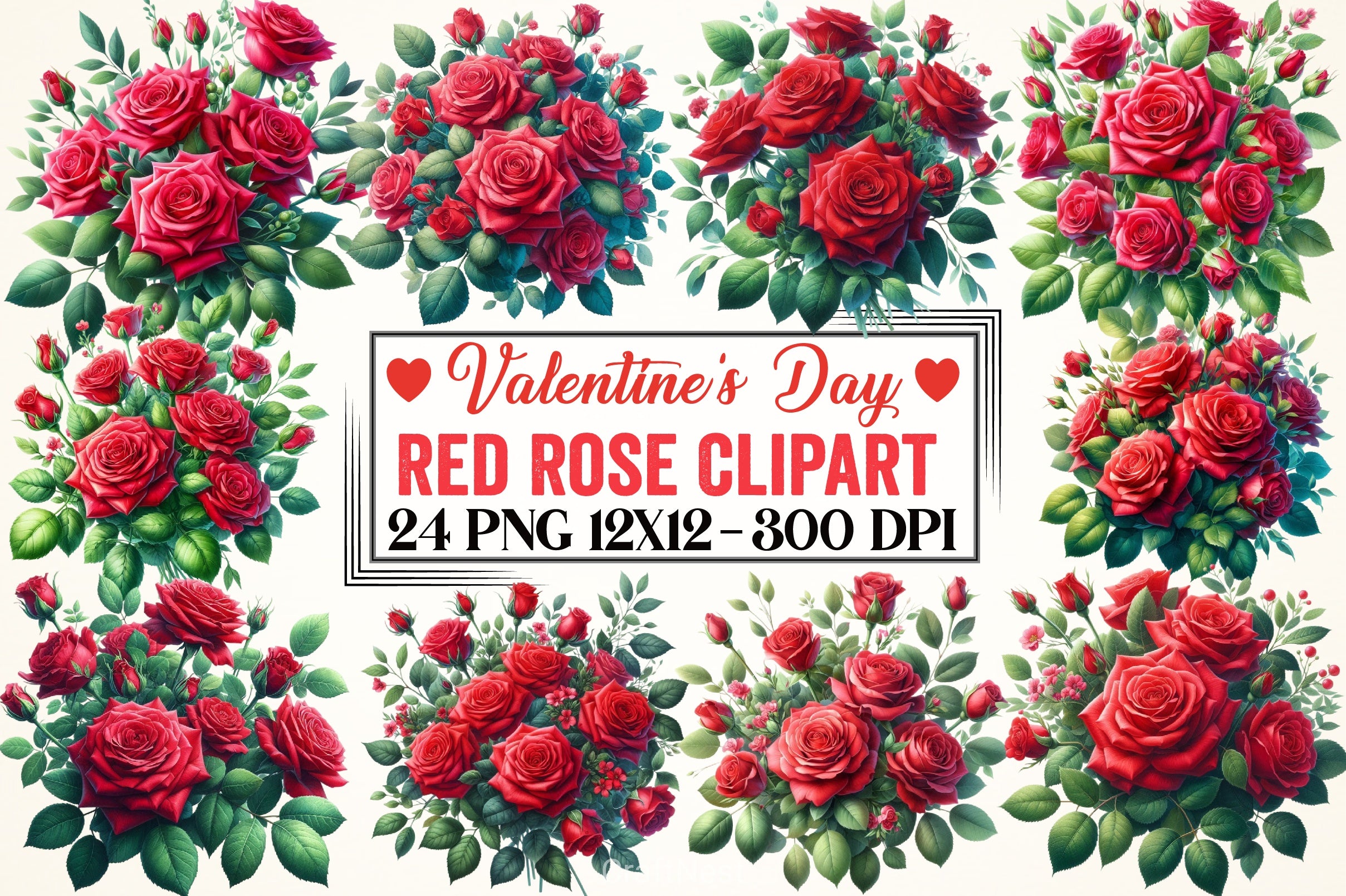 Valentine Red Rose Clipart Bundle - CraftNest - Digital Crafting and Art