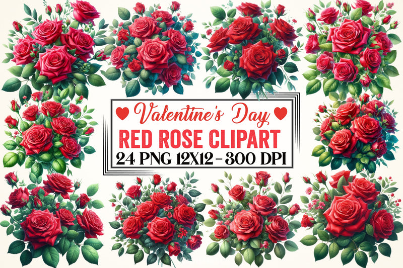 Valentine Red Rose Clipart Bundle - CraftNest - Digital Crafting and Art