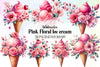 Pink Floral Ice Cream Clipart Bundle