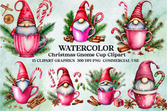 Christmas Gnome In A Cup Clipart Bundle - CraftNest - Digital Crafting and Art