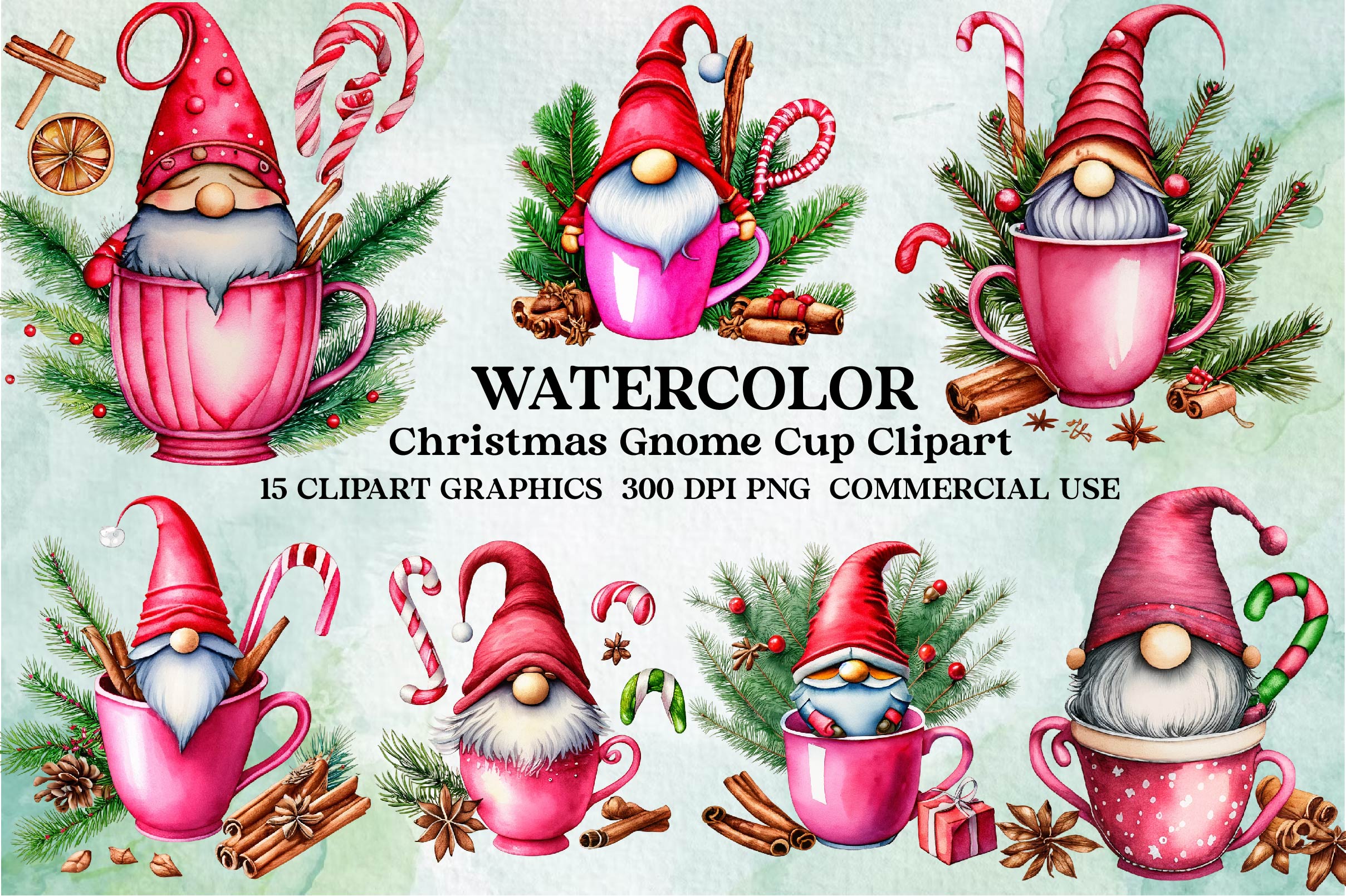 Christmas Gnome In A Cup Clipart Bundle - CraftNest - Digital Crafting and Art