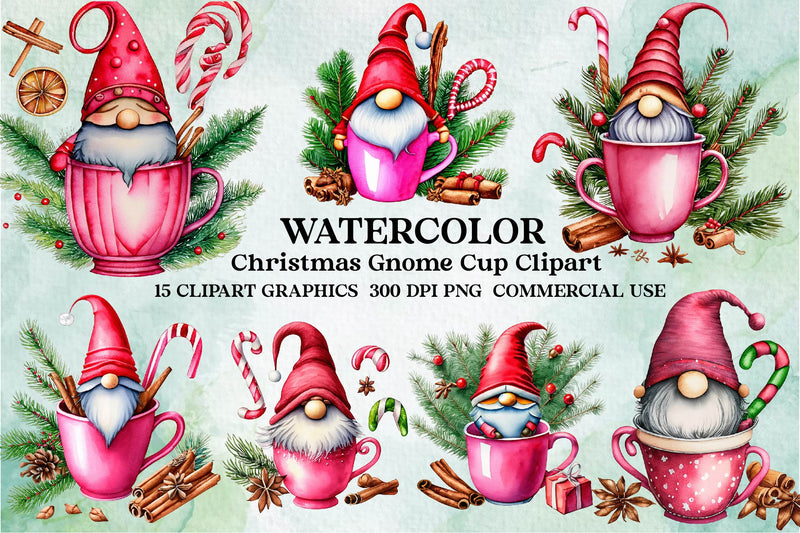 Christmas Gnome In A Cup Clipart Bundle - CraftNest - Digital Crafting and Art