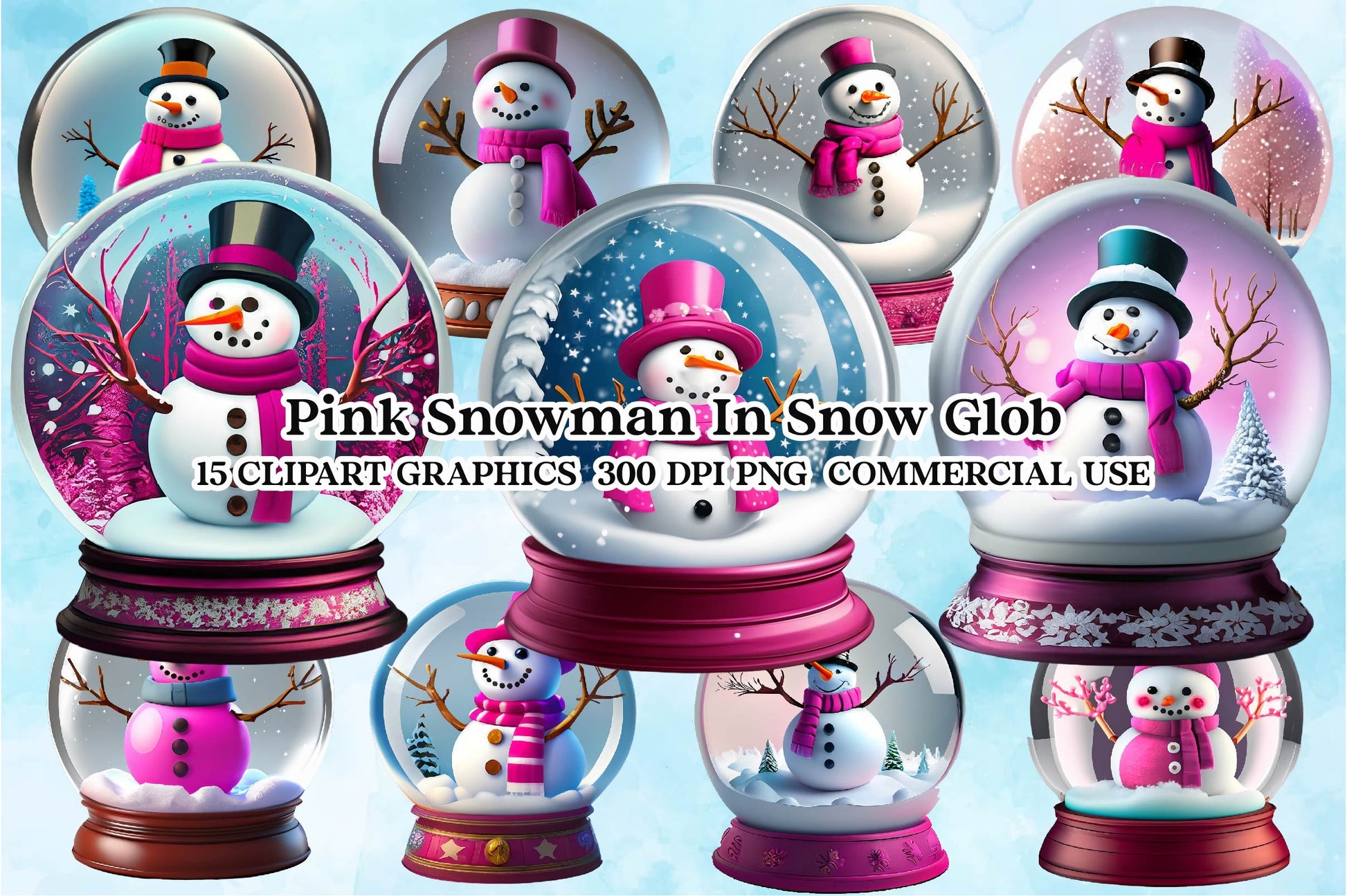 Pink Snowman In Snow Globe Clipart Bundle - CraftNest - Digital Crafting and Art