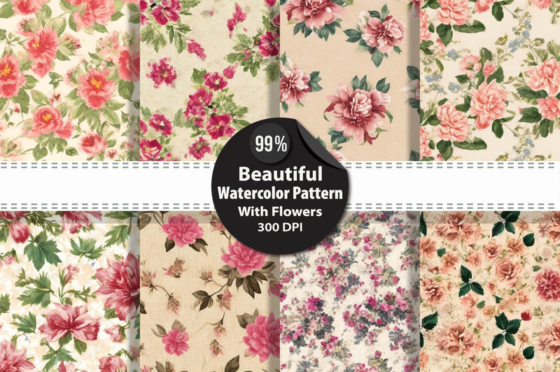 Elegant Vintage Flowers Pattern Clipart Bundle - CraftNest - Digital Crafting and Art