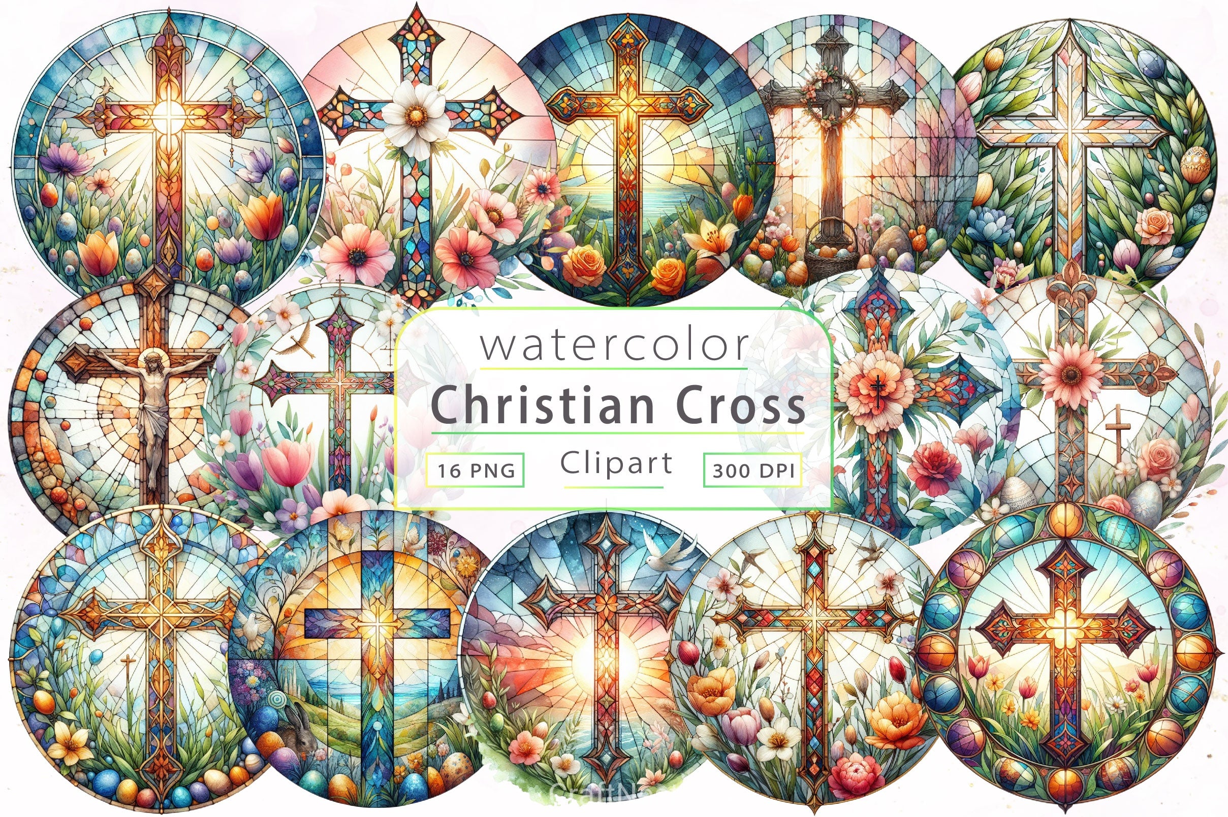 Stained Glass Christian Cross Clipart Bundle - CraftNest - Digital Crafting and Art