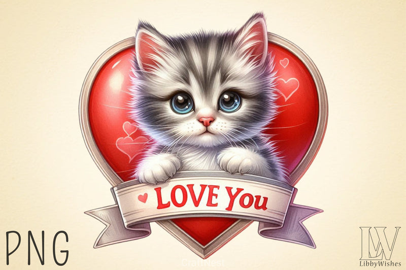 Love You Cat Valentine's Day Clipart Bundle 8 - CraftNest - Digital Crafting and Art