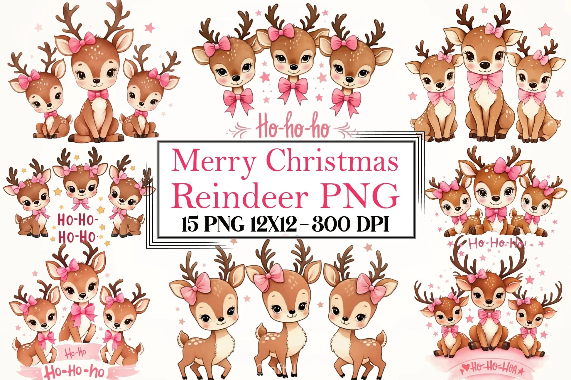 Merry Christmas Reindeer Clipart Bundle - CraftNest - Digital Crafting and Art