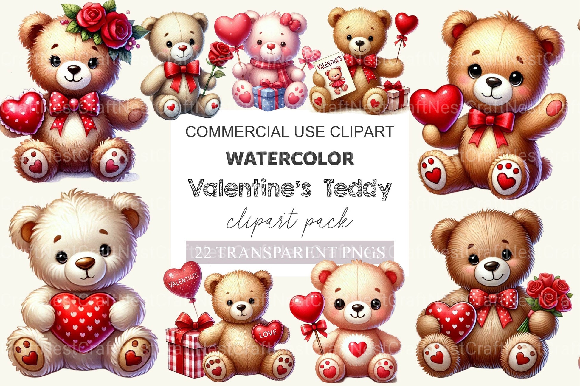 Valentine Teddy Bear Clipart Bundle - CraftNest - Digital Crafting and Art