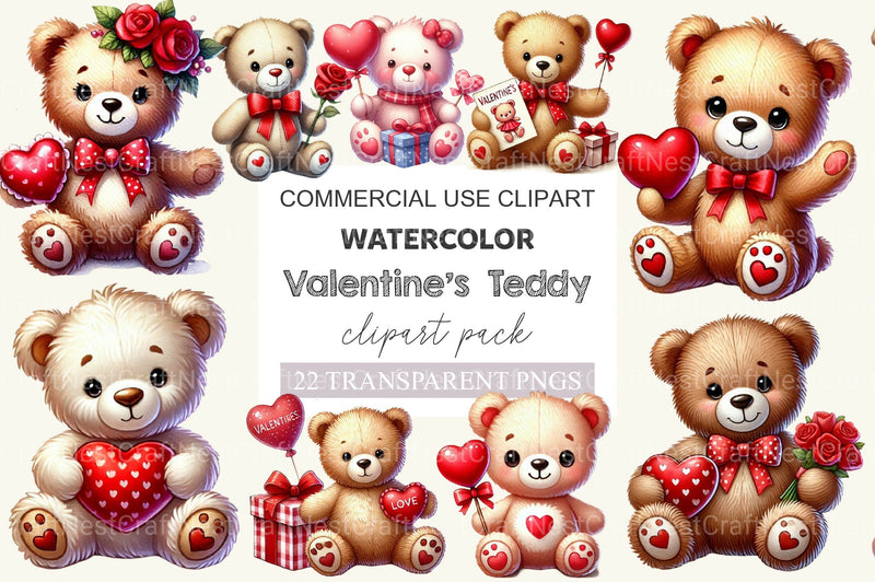 Valentine Teddy Bear Clipart Bundle - CraftNest - Digital Crafting and Art
