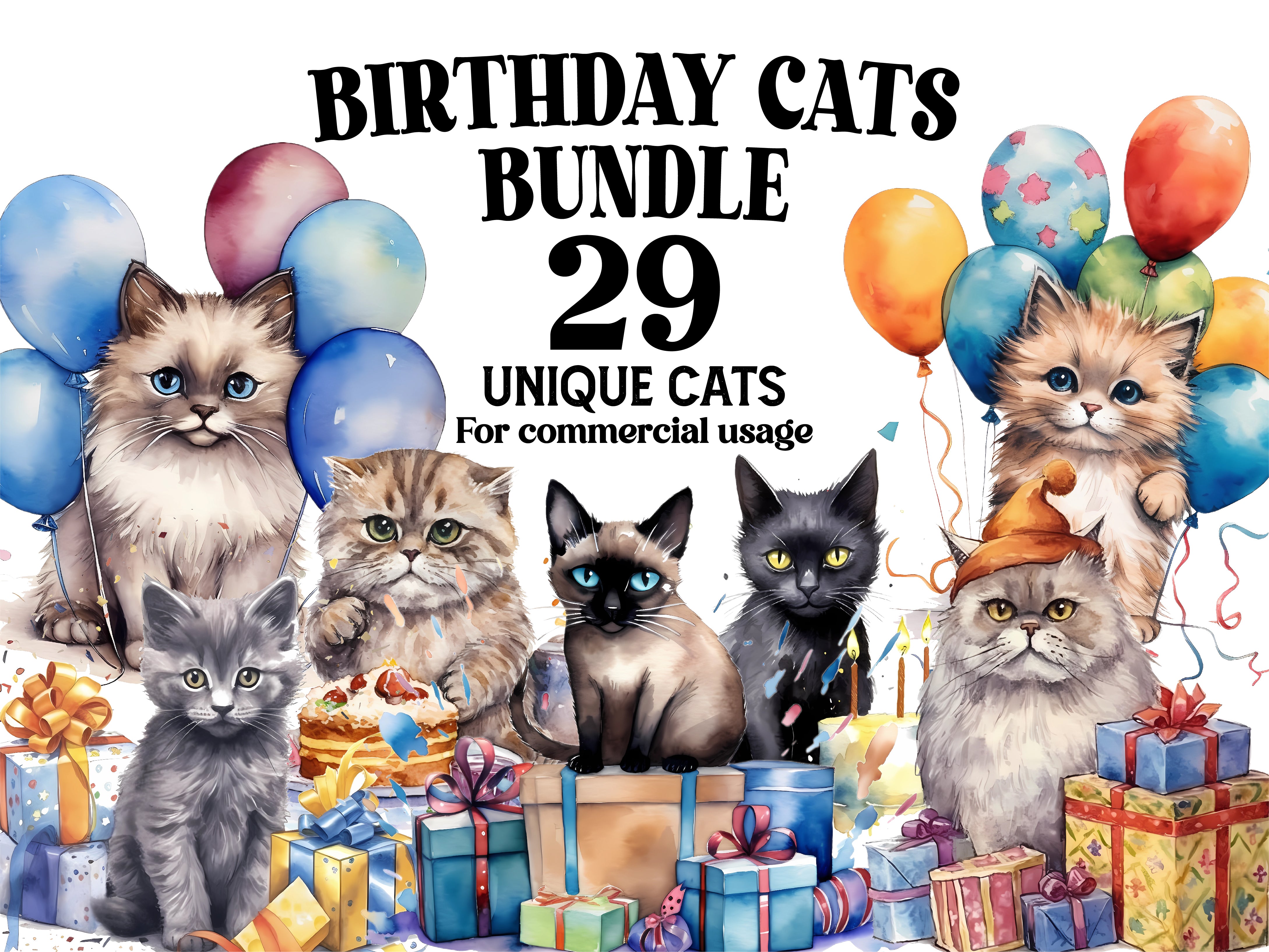 Birthday Cats Clipart - CraftNest