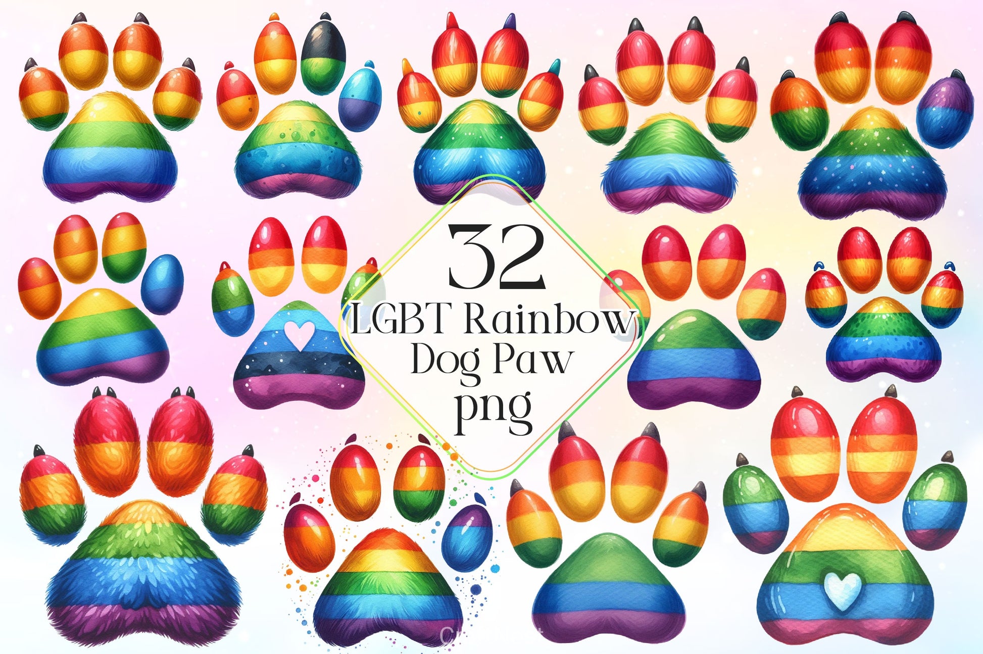 LGBT Rainbow Dog Paw Clipart Bundle 3 - CraftNest - Digital Crafting and Art