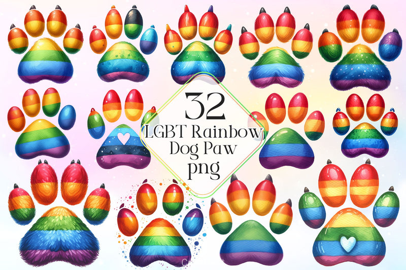 LGBT Rainbow Dog Paw Clipart Bundle 3 - CraftNest - Digital Crafting and Art
